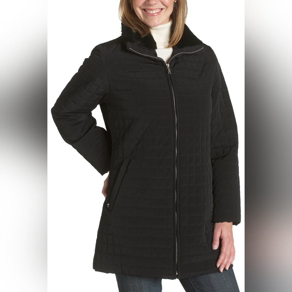 Marc New York Jayne Black Quilted Hooded Coat Size Large